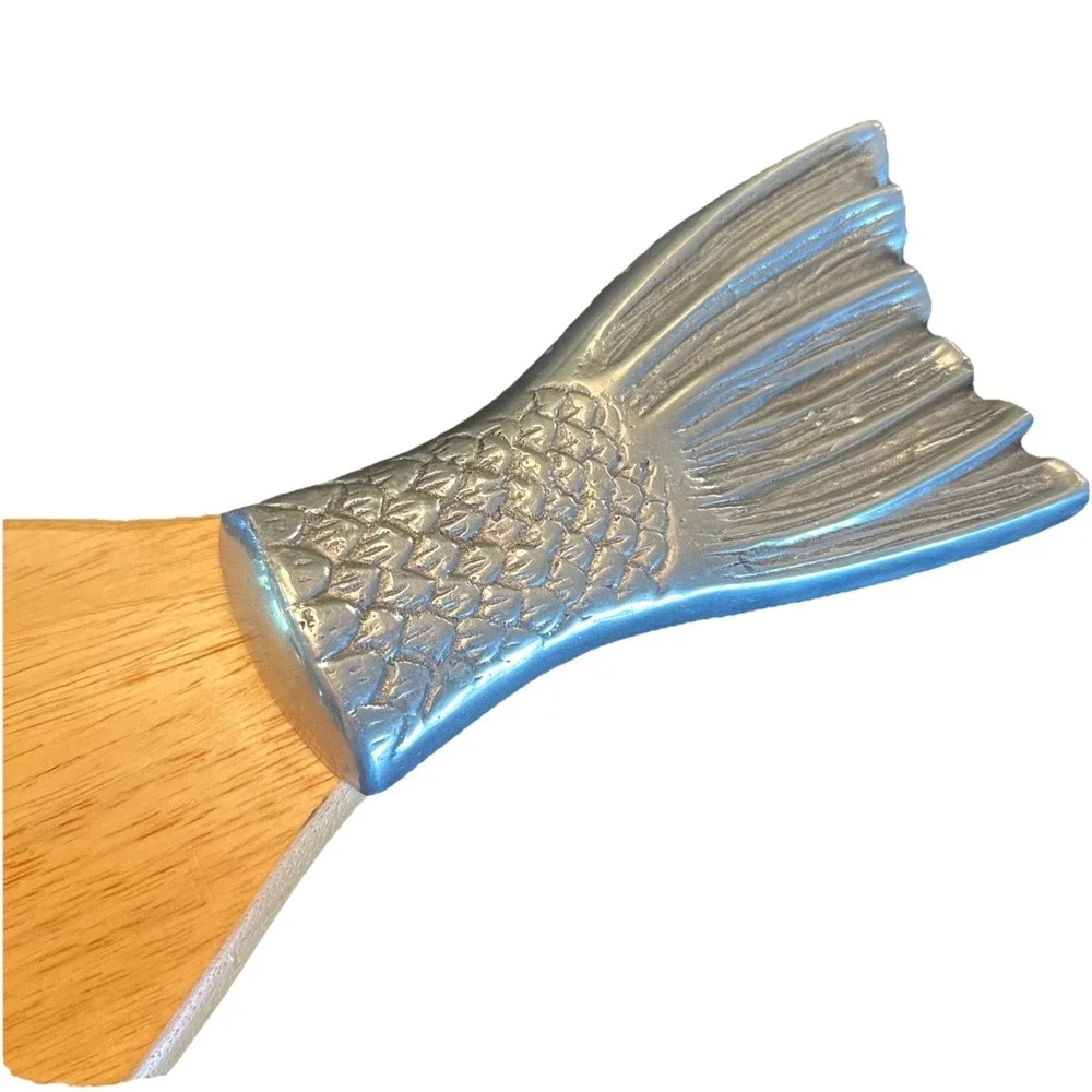 Vintage Salmon‎ Fish Wood And Pewter Cutting Board Charcuterie Serving Tray 26